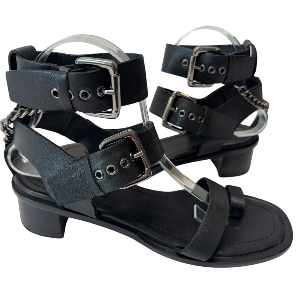Topshop Forever Chain Gladiator Blk Leather Buckle Sandals Size 8.5 or 39 #Shoes
